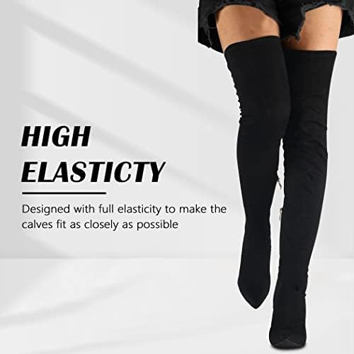 CAMSSOO Women's Thigh High Boots Faux Suede Elasticity Heels Over The Knee Boots Side Zip Pointed Toe Fashion Sexy Winter Stiletto Knee High Boots