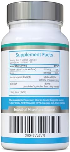 Swiss BioEnergetics Saccharomyces Boulardii 5 Billion CFU 90 Capsules - No Refrigeration Required - High Strength Non-Colonising Yeast with synergistic Olive Leaf, Biotin and Vitamin D3