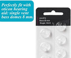 Hearing Aid Domes for Oticon Replacements, Oticon Minifit Single Vent Bass Domes (8 mm/2 Packs）, Universal Domes for Oticon Hearing Aid Supplies.