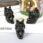 2.17 Inch Crystal Skull with Wolf Head Figurine Decor, Black Obsidian Skull with Wolf Head Statue Decor for Home Office Desk, Hand Carved Healing Crystal Animal Statues Gifts for Women Men