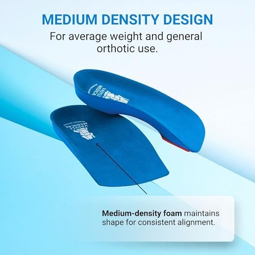 Vasyli Custom 3/4 Length Insoles, Blue, Medium, Fast & Effective Pain Relief, Customized Biomechanical Alignment, Medium Density, General Orthotic Needs, Everyday Walking Shoes, Heat Moldable