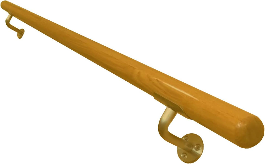 Wall Handrail 16 FT Long 2.0" Diameter Round Solid Wood Stair Handrail Bar, Anti-Slip Wall Safety Handrails for Elderly, Handrailing Indoor Corridor Attic Support Rod for Stairway, Lofts, Stairs Gold