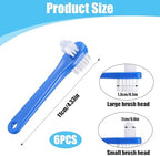 6 Pcs Denture Cleaning Brush, Portable Dual Headed Hard Bristle Denture Toothbrush, Double Sided T-Shaped Special False Teeth Toothbrush for Clear Braces Mouth Guards (Blue, Red, White)