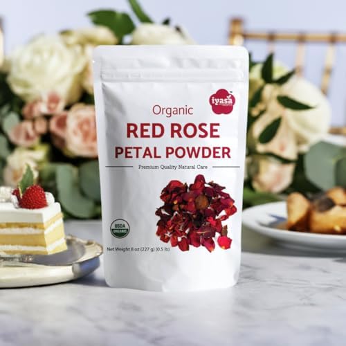Organic Rose Petal Powder 8oz - USDA Certified Organic Rose Petals Food Grade - Refreshing Floral Tea Blend & Natural Pink Tint for Baking - DIY Skin & Hair Care by Iyasa Holistics
