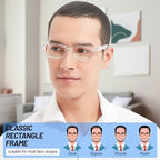 3 Packs Reading Glasses for Men Rectangle Spring Hinges Readers 1.0 1.25 1.5 1.75 2.0 2.25 2.5 2.75 3.0 3.5 4.0