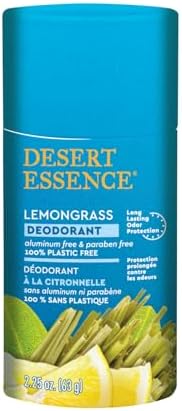 Desert Essence Eco-friendly Tea Tree Deodorant - 100% Plastic Free, Aluminum Free, & Paraben Free for Women & Men, 2.25 oz (Lemongrass)