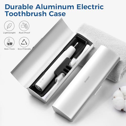 Aluminum Electric Toothbrush Travel Case, 2 in 1 Travel Toothbrush Holder for Oral B/Oral-B Pro 1000 1500 5000 7000 and Most Electric Toothbrush for Traveling, Removable Silicone Liner-Silver