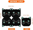 100PCS Halloween Paper Napkins, 3-Ply Disposable Ghost Pumpkin Black Cat Luncheon Napkins Spooky Dessert Dinner Hand Napkins for Party Halloween Decor, 6.5 x 6.5 Inches