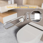 Toilet Grab Bar, Fold Down Grab Bar with Paper Holder, Knurled Anti-Slip Grab Bars for Toilet, Stainless Steel Handrails Toilet for Seniors Disabled Elderly Pregnant, Brushed Nickel, 30 Inch