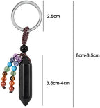 moonsix Crystal Hexagon Prism Keychain with 7 Chakra Beads Natural Reiki Healing Stones Keyring Charm Decor for Unisex