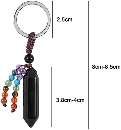 moonsix Crystal Hexagon Prism Keychain with 7 Chakra Beads Natural Reiki Healing Stones Keyring Charm Decor for Unisex