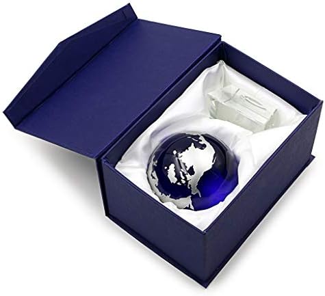 Amlong Crystal 3 Inch Blue Globe with 2 Inch Crystal Angled Stand and Gift Box