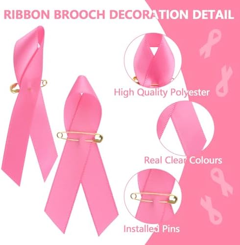 WANDIC Polyester Ribbon Satin Pins, Cancer Awareness Ribbon Pins Hope Faith Awareness Brooch for Party Event Supplies Clothing Decoration, 7.5cm