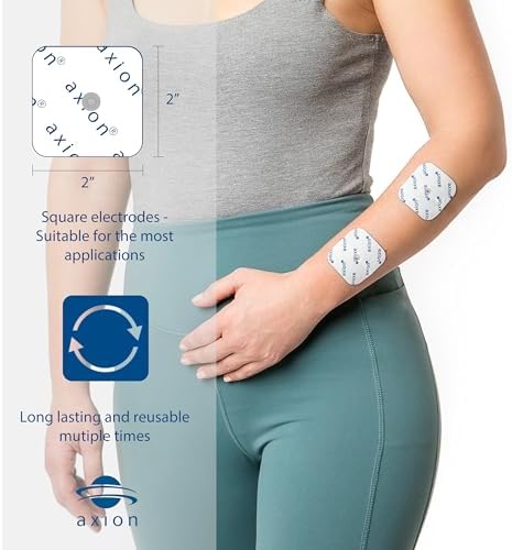 20 axion TENS Unit Electrode Pads 2x2'' - Replacement Pads with 3,5mm Snap Button for TENS Machines and Muscle Stimulators | Reusable Self-Adhesive TENS/EMS Electrodes