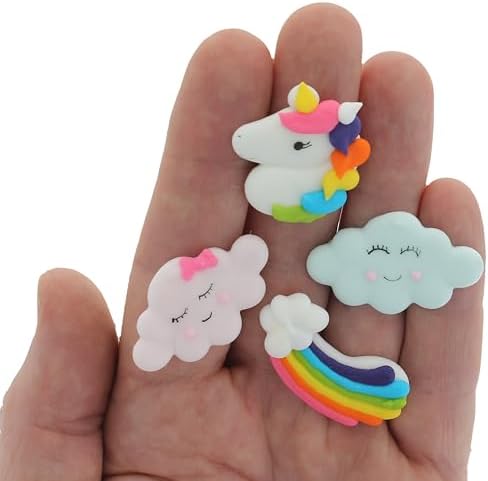 Edible Cake Decorations, Unicorns, Rainbows & Clouds, Kosher Royal Icing Decorations for Birthday Cakes, Cupcake Toppers and Cookies, by Global Sugar Art, 24 count