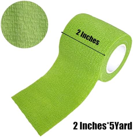 6 Pack 2 Inches Self Adhesive Wrap Bandage Self Adherent Cohesive Bandage Tape Stretch Vet Wrap Breathable Athletic Tape for Sports, Wrist, Ankle（Green）