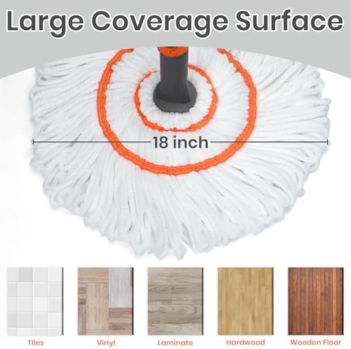 Self-Wringing Twist Floor Mops – 55” Long Handle Microfiber Mops for Hardwood Floor Cleaning, Heavy Duty Easy Squeeze Wet Mop for Tile Marble Wood Laminate