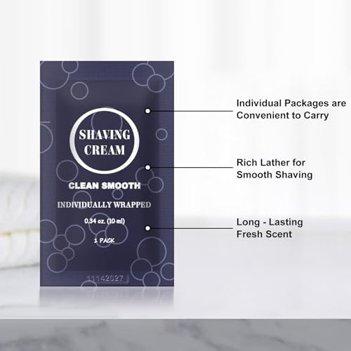 Travel Shaving Cream for Men, Individually Wrapped Mini Shaving Cream in Bulk, Disposable Travel Size Toiletries Amenities Vacation for Hotel, Shelter/Homeless/Nursing Home/Charity 0.34 oz (30 Pack)