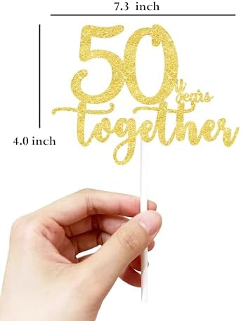 50 Years Golden Cake Topper, Happy 50th Anniversary, 50th Wedding Anniversary Decoration, 1 Count, 7.3 Inches, Gold Double Sided Glitter Cardstock