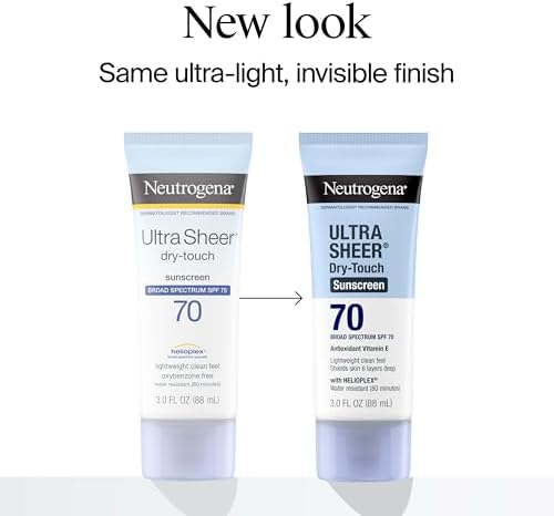 Neutrogena Ultra Sheer Dry-Touch Sunscreen Lotion SPF 70, Broad Spectrum, Water Resistant 80 Min, Oil-Free, Oxybenzone-Free, Non-Comedogenic, Matte Finish, Body Sunscreen, Travel Size 3 Fl Oz