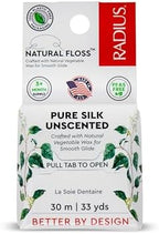 RADIUS Natural Silk Dental Floss, Now 30% Thinner for Smooth Glide in Tight Teeth, Hand-Spun Silk Infused with Coconut Oil, Plastic-Free & Sustainable Packaging, Unscented, 33 YD - Pack of 1