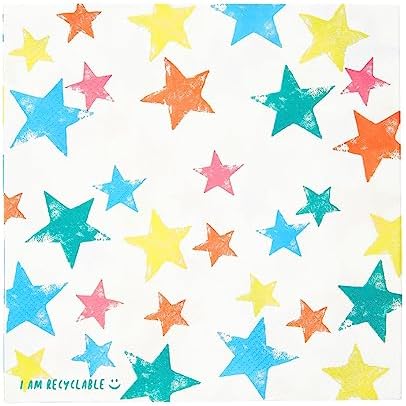 Star Themed Birthday Party Napkins For Kids or Adults | Colorful Paper Serviettes, Disposable Recyclable Tableware, Eco-Friendly | Unisex, For Decoupage, Garden Picnic, BBQ Pack of 20