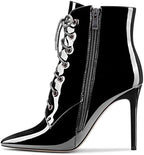 Castamere Women Stiletto High Heel Zipper Pointed Toe Ankle Boots Short Bootie Lace-up Dress Sexy Office 3.9 Inches Heels Boots