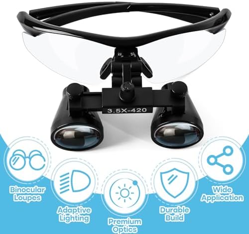 3.5 X 420mm Binocular Loupes Magnifier Glasses with LED Head Light+Aluminum Box Silver, Premium Optics Delivers Clear Imaging
