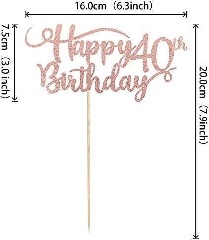 Rsstarxi 1 Pack Happy 40th Birthday Cake Topper Rose Gold Glitter Number 40 Forty Years Old Birthday Cake Pick Decoration For 40th Birthday Celebrating Anniversary Party Supplies.
