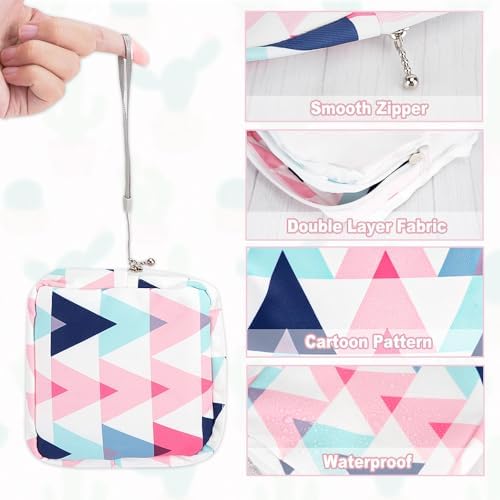 6 Pcs Sanitary Napkin Storage Bag, Portable Waterproof Period Pouch with Zipper, Small First Period Pad Bag Feminine Care with Lanyards for Women Teen Girls School Office Supplies