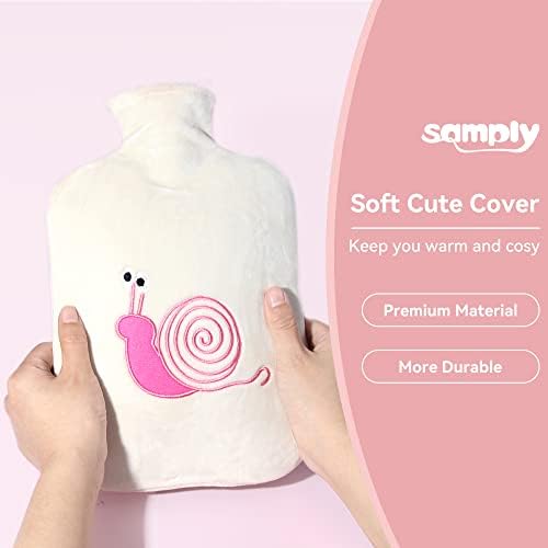 samply Hot Water Bottle with Cute Fleece Cover, 2L Hot Water Bag for Hot and Cold Compress, Hand Feet Warmer, Neck and Shoulder Pain Relief, Pink Snails