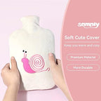 samply Hot Water Bottle with Cute Fleece Cover, 2L Hot Water Bag for Hot and Cold Compress, Hand Feet Warmer, Neck and Shoulder Pain Relief, Pink Snails
