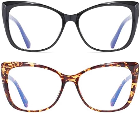 2 Pack Oversized Cat-Eye Reading Glasses for Women, Lightweight Large Frame Fashion Readers (Black+Tortoise +1.00)