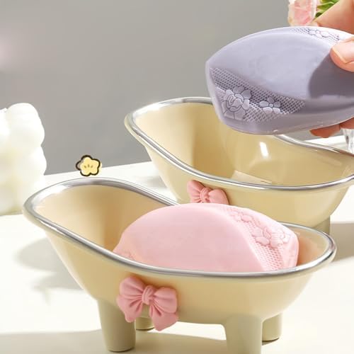 5.5" Soap Dish, Mini Bathtub Shape Soap Holder Container for Desktop Shower, Makeup Beauty Blender Organizer for Bathroom Decor