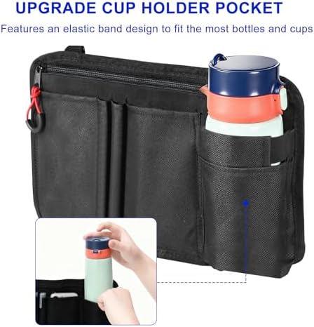 Wheelchair Side Bag with Cup Holder, Premium Wheelchair Armrest Pouch Accessories for Adults，Wheelchair Bags for Walkers, Rollators, Electric Wheelchairs (Black)