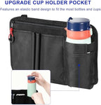Wheelchair Side Bag with Cup Holder, Premium Wheelchair Armrest Pouch Accessories for Adults，Wheelchair Bags for Walkers, Rollators, Electric Wheelchairs (Black)