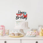 Crab Happy Birthday Cake Topper Crab Theme Birthday Decor Ocean Theme Decorations Supplies Glitter Black Red
