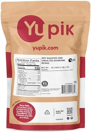 Yupik Dry Roasted Unsalted Edamame Beans, 2.2 lb (35.2 oz), High-Protein & Healthy Snack, Gluten-Free, Vegan, Kosher, Source of Fiber, Perfect for Culinary Creations