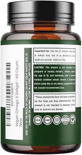 Vegan Omega 3 Algae Oil (60 Softgels) Plant Based DHA EPA - Sustainably Sourced, No Carrageenan, Non GMO | Heart, Brain, and Eye Health - Fish Oil Alternative - Algae Omega 3 Supplement - USA Made