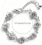 Charm Bracelet for Women Flower Bracelet Sterling Silver - Adjustable Dainty Plated Silver Jewelry Gift for Women