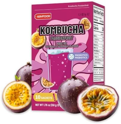 KAYFOOD-Kombucha-Peach-Garden-Daily Zero Sugar, Diet, Gut Healthy Sparkling Beverage, Fermented Korean Drinks for Iced, Hot, Workout Tea (10ST) (10ST, Passion Fruit)