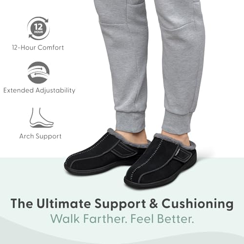 Orthofeet Men's Orthopedic Asheville Adjustable Faux Fur Lined Slipper