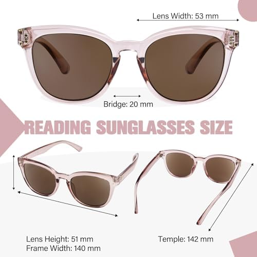 Reading Sunglasses for Women, Full Lens Cateye Sun Readers with Built-in Outdoor Readers Sunglasses UV400 Protection