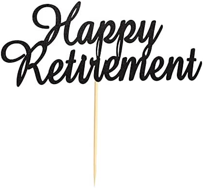 Happy Retirement Cake Topper Retired Cake Pick Retirement Theme Birthday Party Cake Decorations Supplies - Black Glitter