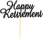 Happy Retirement Cake Topper Retired Cake Pick Retirement Theme Birthday Party Cake Decorations Supplies - Black Glitter