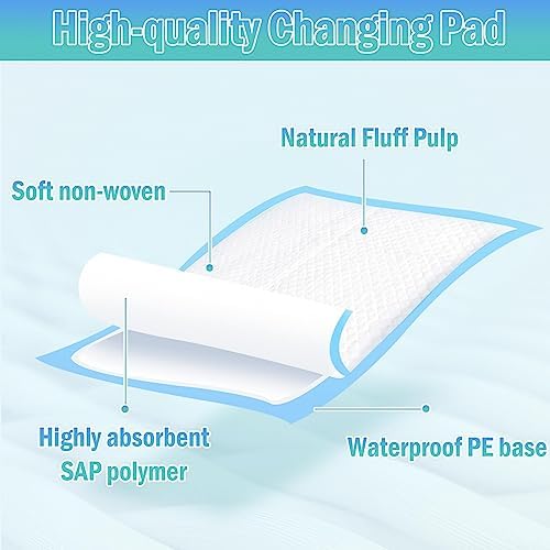 Rocinha 100 Pack Disposable Changing Pads Baby Disposable Underpads Waterproof Diaper Changing Pad Breathable Underpads Bed Table Protector Mat (17 x 13 Inches)