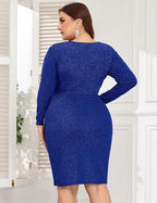 ZOMVA Plus Size 0X-4X Sparkly Glitter Ruched Bodycon Mini Dress Sparkle Sequin Wrap Ruffle Sleeve Dress Cocktail Party Formal