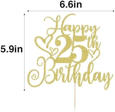 Happy 25th Birthday Cake Topper Gold Glitter Hello 25th Birthday 25 Anniversary/birthday party decoration gift plugin (25)