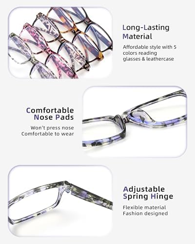 JOLISU Reading Glasses for Women Men - 5 Pack Ladies Stylish Readers Computer Eyeglasses W/Spring Hinge - Blue Light Blocking Glasses Anti Eyestrain 1.50
