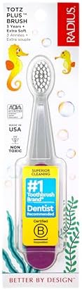 RADIUS Totz Plus Brush Kids Toothbrush Silky Soft BPA Free ADA Accepted Designed for Delicate Teeth & Gums for Children 3 Years & Up - PurpleGrey - Pack of 1